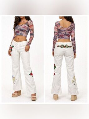 Johnny Was JWLA Living The Dream Embroidered Low Rise Bootcut Pants Y2K 2000s